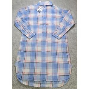Polo Ralph Lauren Linen Shirt Dress Womens 4 Blue Plaid Moomoo Country Cottage